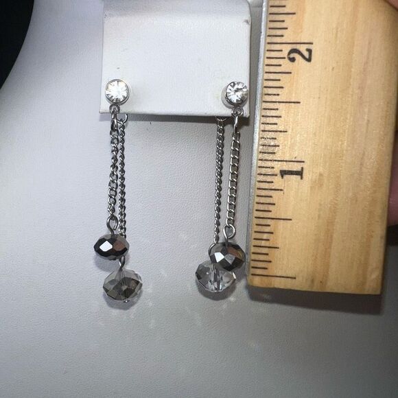 Silver and Crystal Beaded Front and Back Double Dangle Earrings - Picture 4 of 6